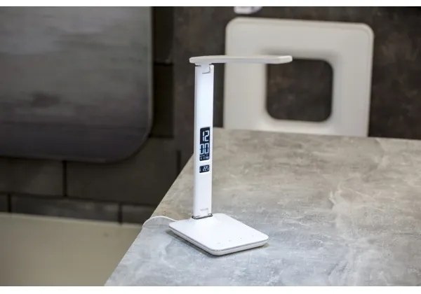 Immax 08934L - LED lampa de masa cu display KINGFISHER LED/9W/230V alba