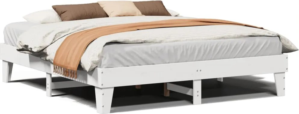 vidaXL Cadru de pat fără saltea, alb, 200x200 cm, lemn masiv pin