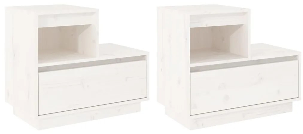 814377 vidaXL Noptiere, 2 buc., alb, 60x34x51 cm, lemn masiv de pin