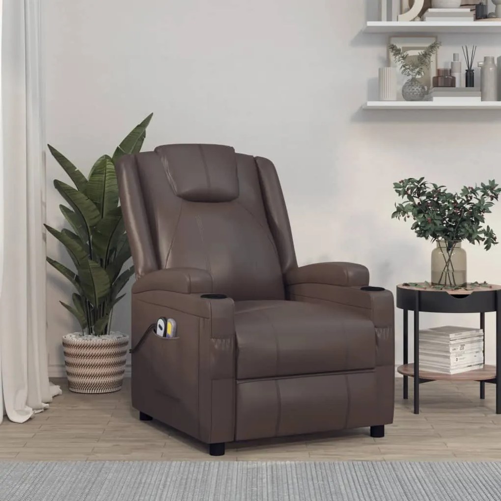 3073797 vidaXL Fotoliu de masaj electric, maro, piele ecologică