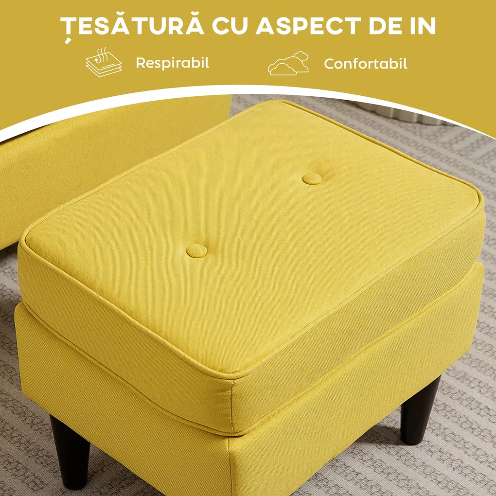 HOMCOM Fotoliu cu Taburet Asortat în Stil Contemporan Galben | Aosom Romania