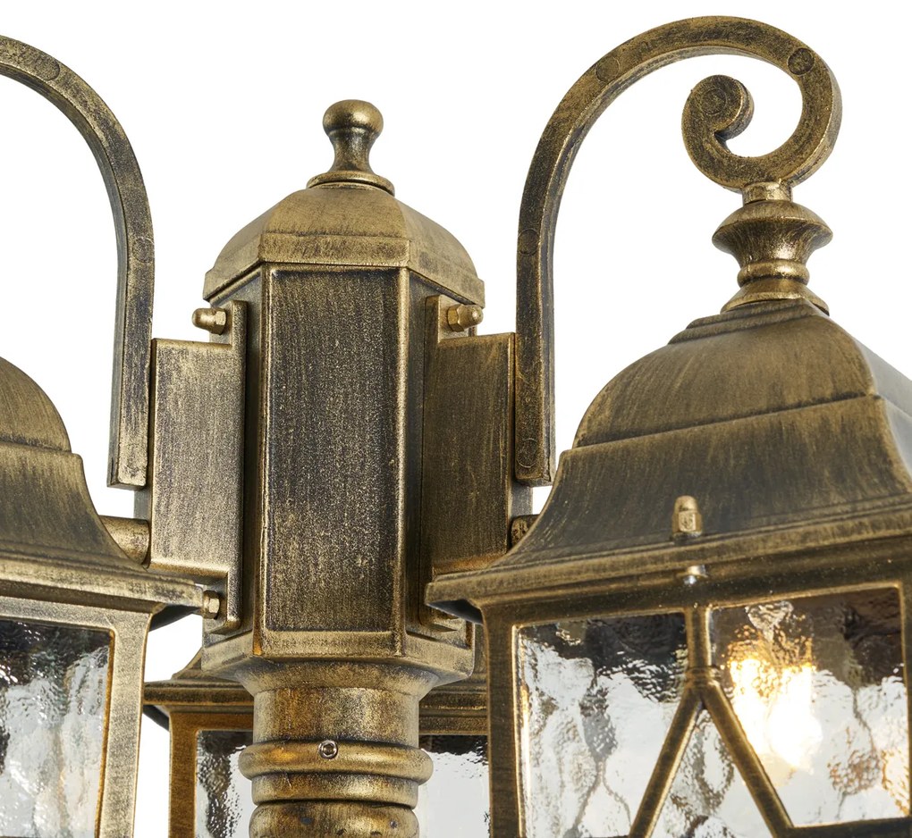 Felinar clasic de exterior auriu antic cu sticlă transparentă 198cm IP44 - London