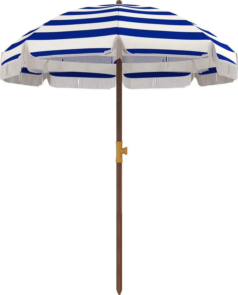 Outsunny Umbrelă de Plajă cu Franjuri Ø190x210 cm cu Protecție UV40+ Rezistentă la Vânt Impermeabilă Husă de Transport Albastru și Alb | Aosom Romania