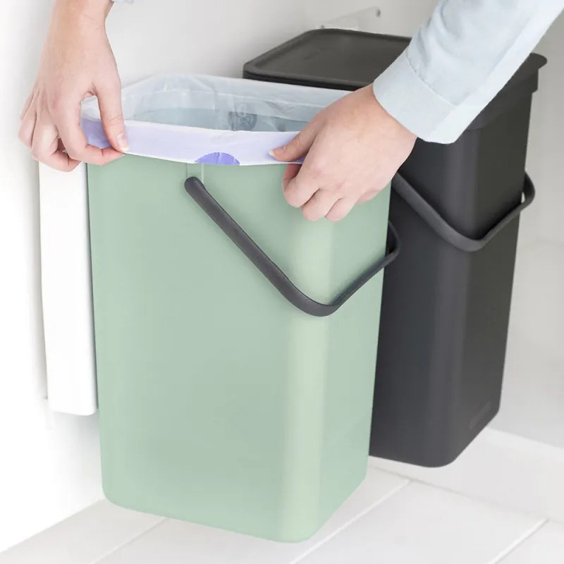 Cos de gunoi colectare selectiva Brabantia Sort&Go 1005518, 2x16 L, Montare pe usa dulapului, Gri/Verde