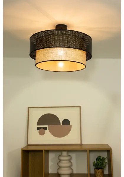 Plafonieră aplicată BORHO, 1x E27/60W/230V, Ø 50 cm, negru/jută