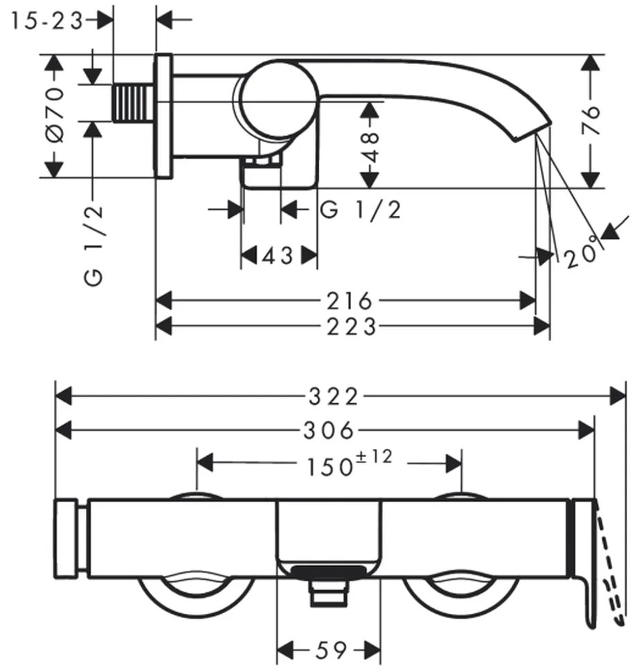 Baterie cada sau dus monocomanda, culoare alb mat Hansgrohe Vivenis 75420700 Alb mat