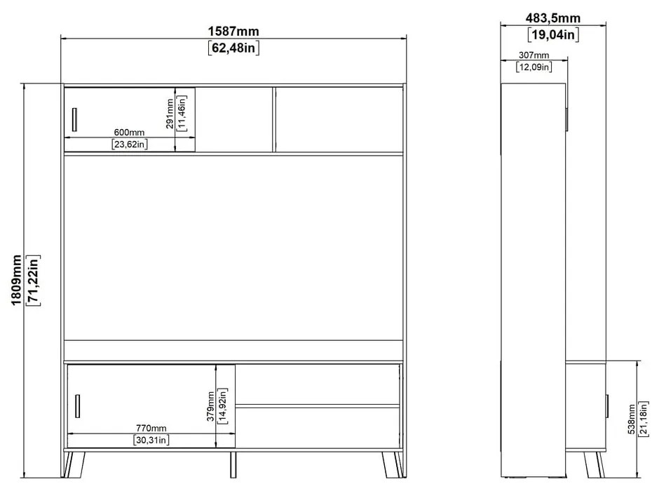 Set TV alb-în culoare naturală cu aspect de lemn de stejar 159x181x48 cm Ikast – Tvilum