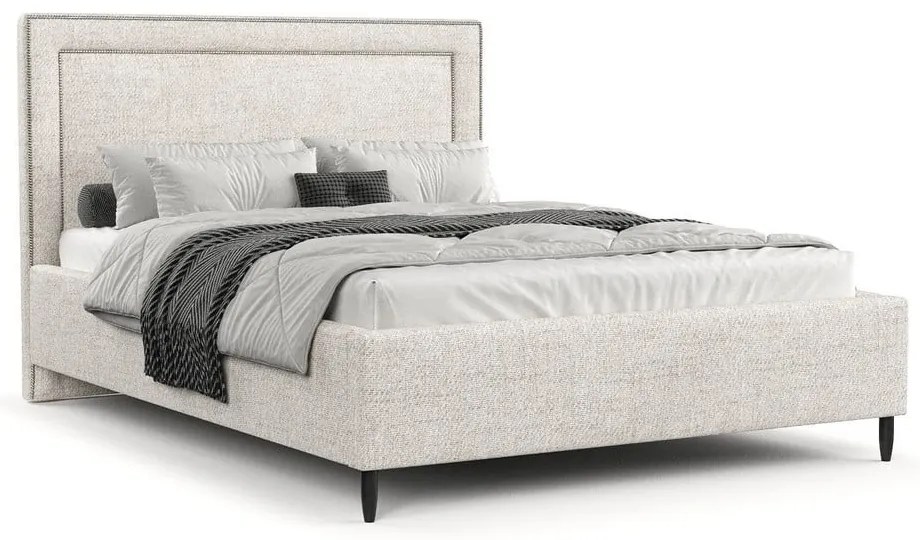 Pat matrimonial crem tapițat cu spațiu de depozitare cu somieră 140x200 cm Baleine – Maison de Rêve