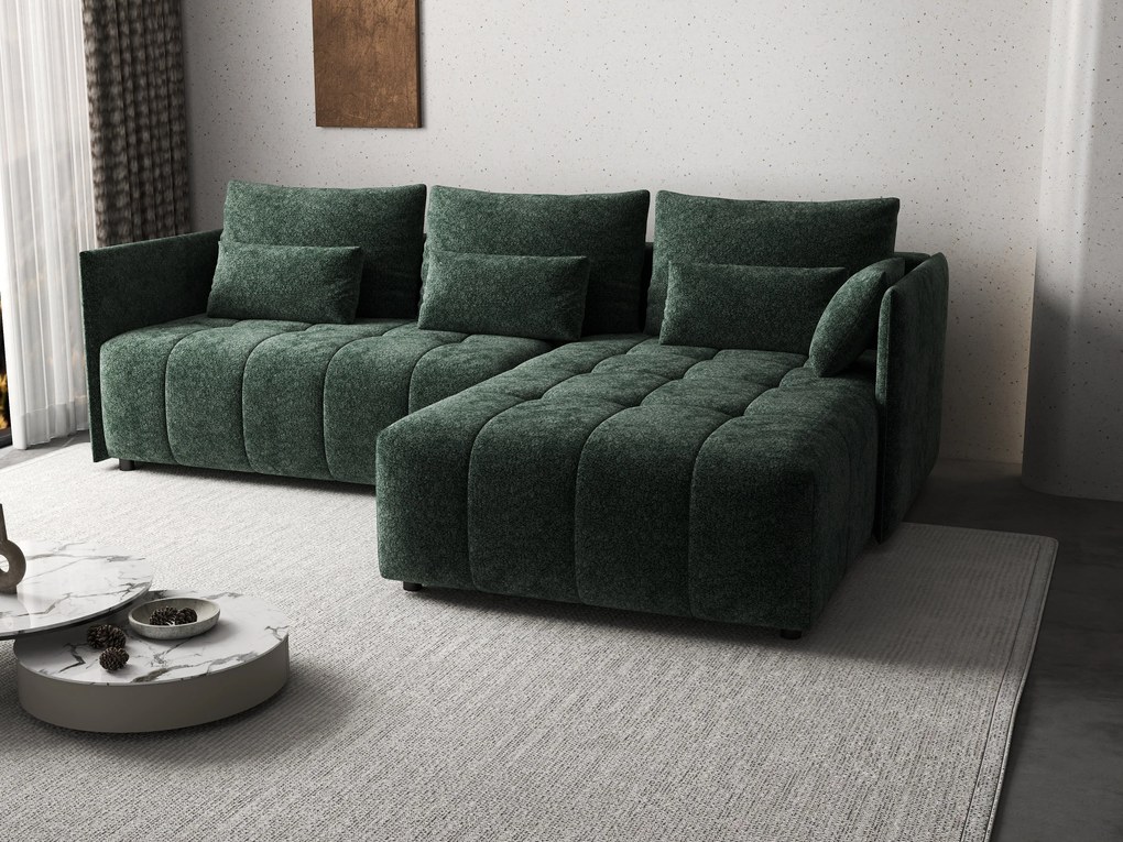 Colțar extensibil dumonde cu ladă de depozitare si sezut confortabil din spuma high-density, Malta Euphoria Green 235x185 cm