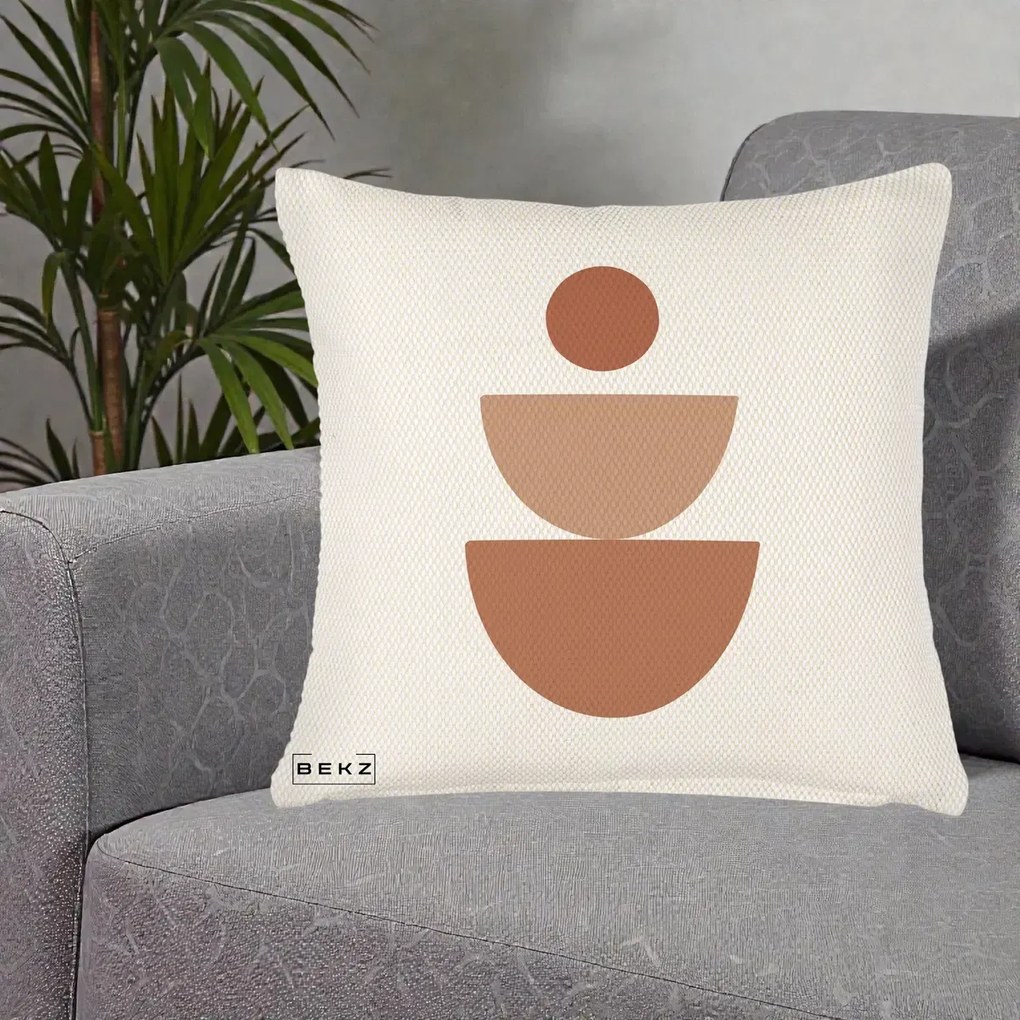 Perna Decorativa Geometric Boho Semicerc Stivuit, 40x40 cm, Crem Reliefat, Husa Detasabila, Perna Inclusa, BEKZ®