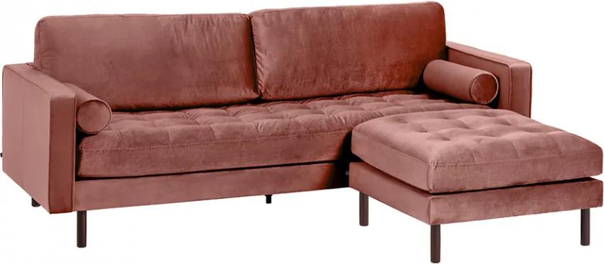 Canapea cu taburet pentru picioare roz din lemn si catifea pentru 3 persoane Debra Kave Home