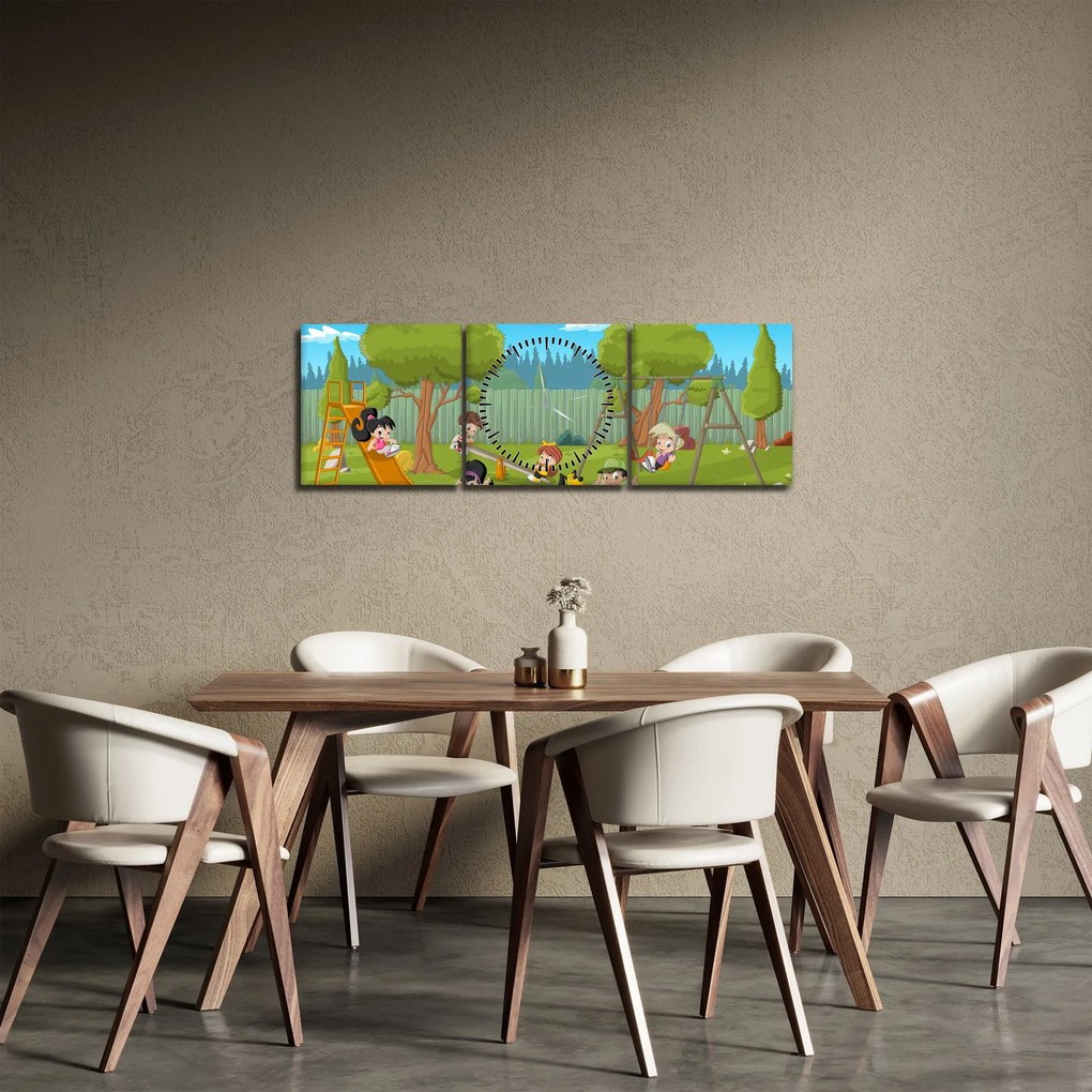 Tablou - Copii la locul de joacă (cu ceas) (90x30 cm)