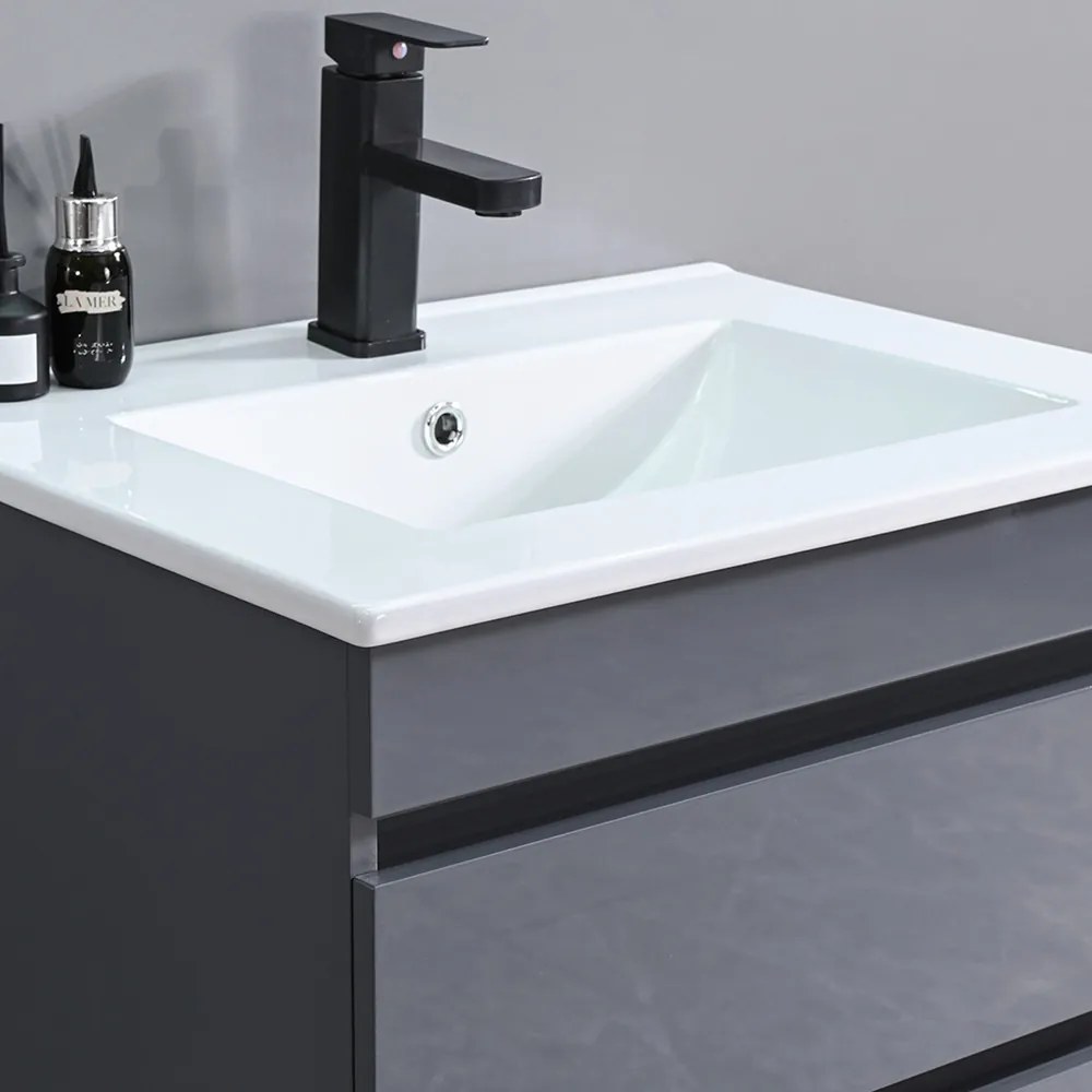 Mască de baie Cube 60 cu chiuvetă ceramică, 2 sertare, gri antracit