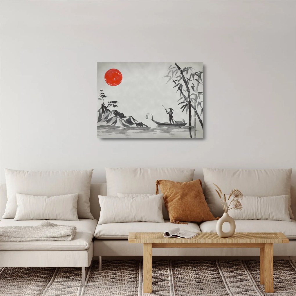 Tablou pe sticlă - Munții Fuji (70x50 cm)
