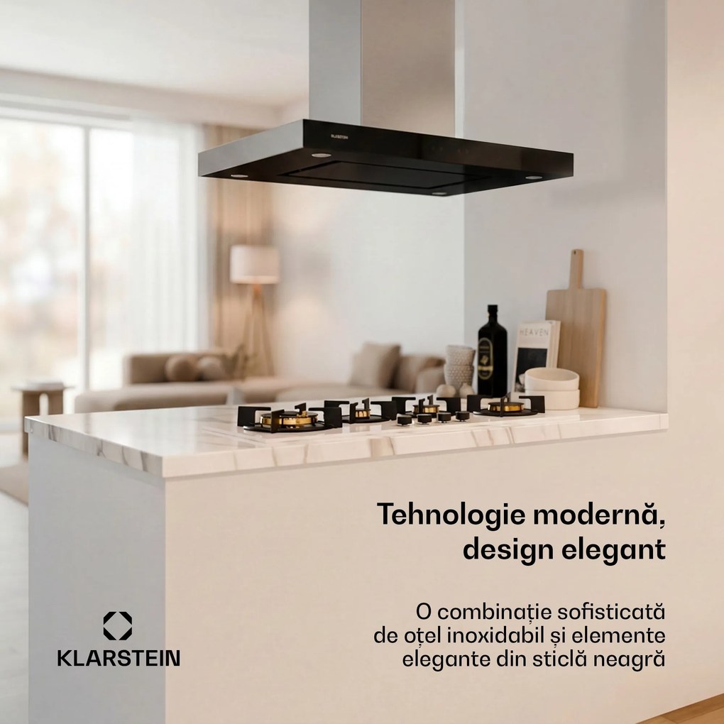 Klarstein Valeria, hotă de aburi, touch LED, 90 cm, 650 m³/h sticlă, oțel inoxidabil