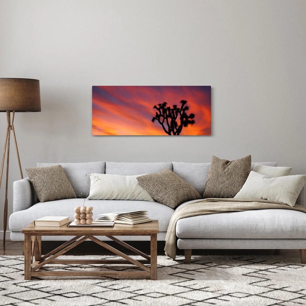 Tablou apus de soare deasupra siluetei unui copac (120x50 cm)
