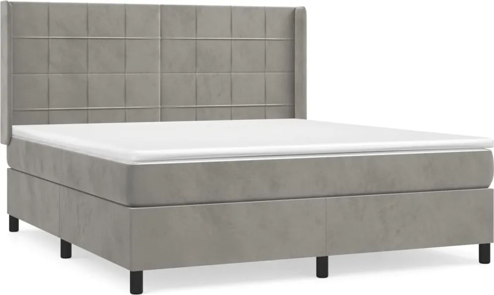 vidaXL Pat box spring cu saltea, gri deschis, 160x200 cm, catifea