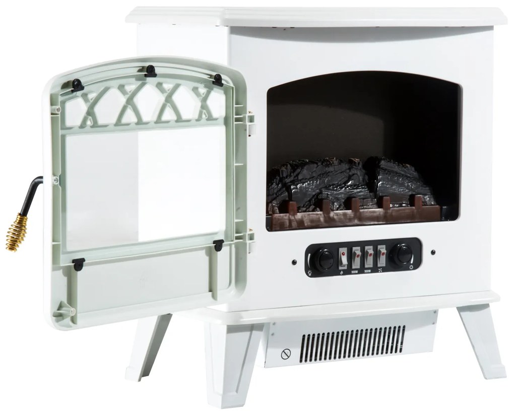 Homcom Soba Electrica de Sol cu Efect Flama Reglabila 1800W, Alb, 51x31x56cm