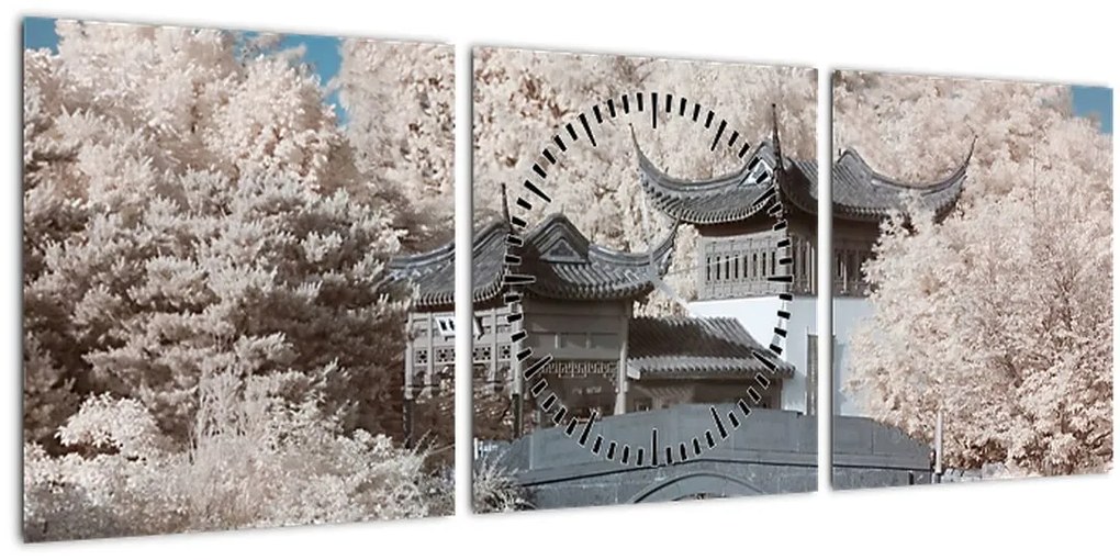 Tablou - pomi înfloriți în Asia (cu ceas) (90x30 cm)