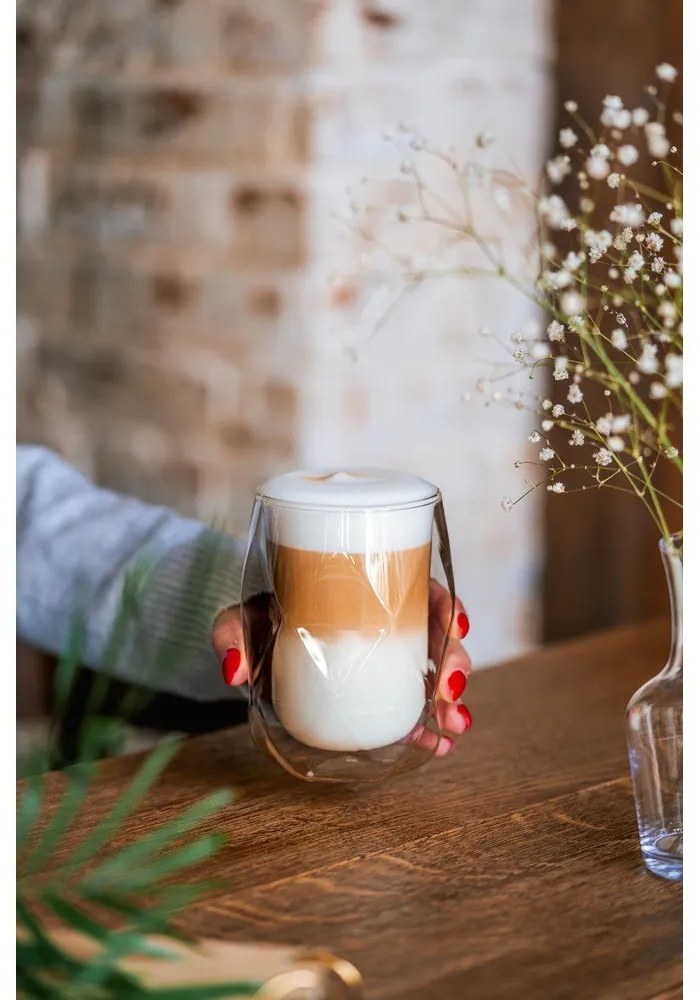 Set 2 pahare de latte cu perete dublu Vialli Design Geo, 350 ml