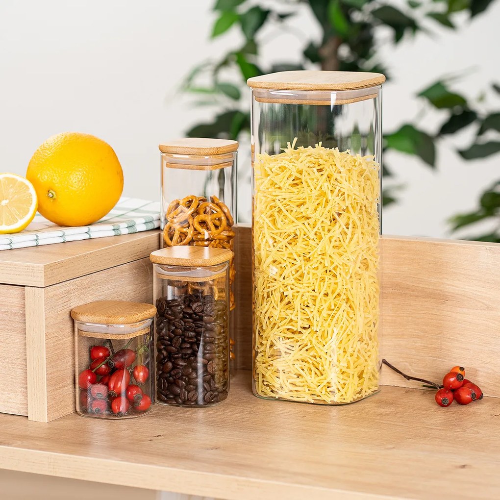Recipient de sticlă pentru alimente cu capac 4Home Bamboo, 2000 ml, 2000 ml