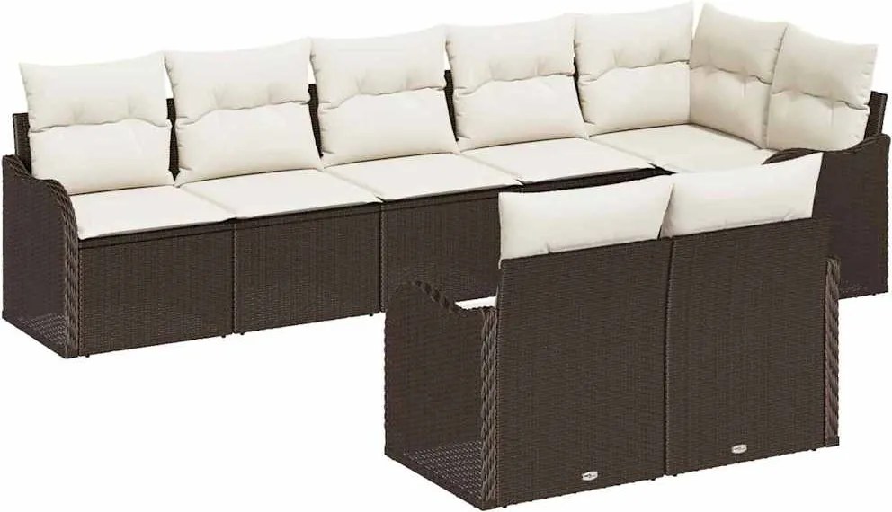vidaXL Set de canapele pentru grădină 8 pcs maro și alb Rattan poli