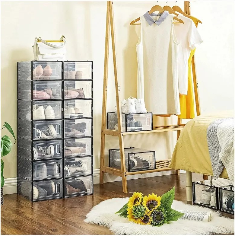 SongmicsHome Organizator pentru pantofi MARI, 18 compartimente, negru/transparent