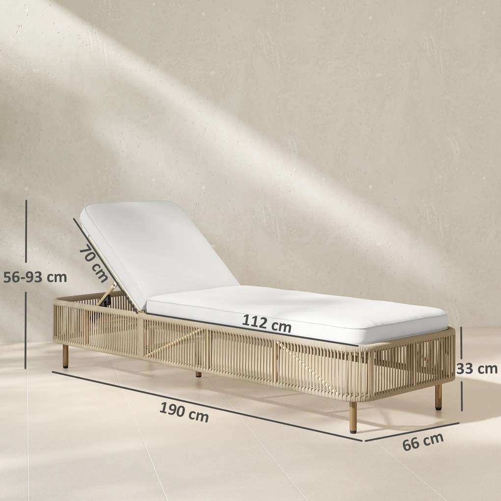 Outsunny Șezlong din ratan, șezlong outdoor din PE-Rattan reglabil în 5 poziții cu pernă, șezlong de grădină | Aosom Romania