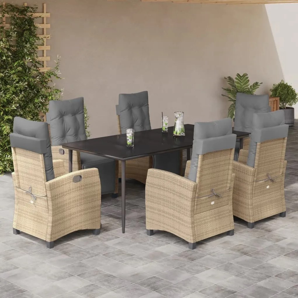 vidaXL Set mobilier pentru grădină, 7 piese, cu perne, bej, poliratan