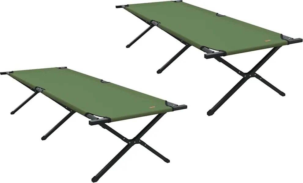 vidaXL Pat pliabil pentru camping Manual 2 pcs Verde 210 x 80 x 46 cm