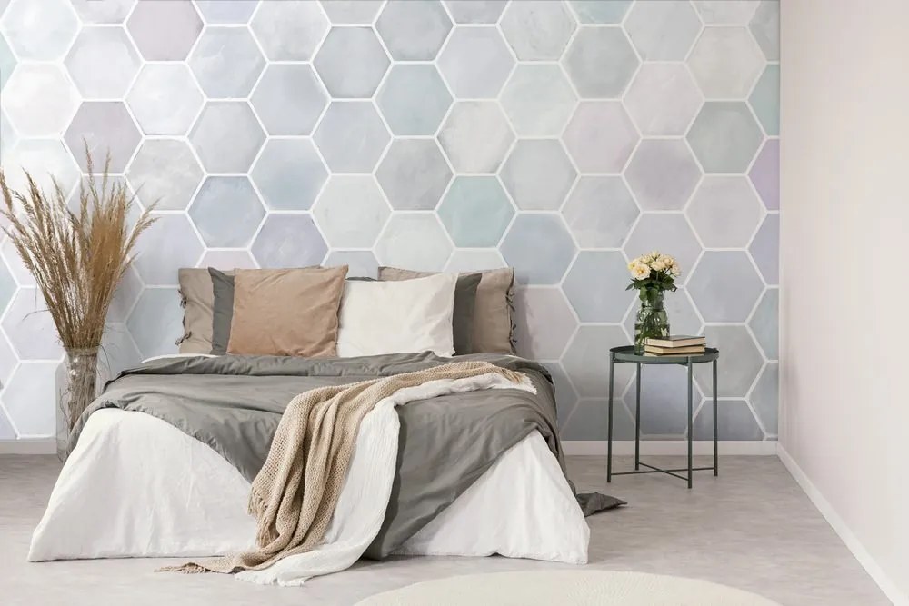 Tapet model hexagonal gri-albastru