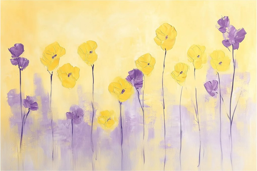 Tablou - Flori mov și galbene (90x60 cm)
