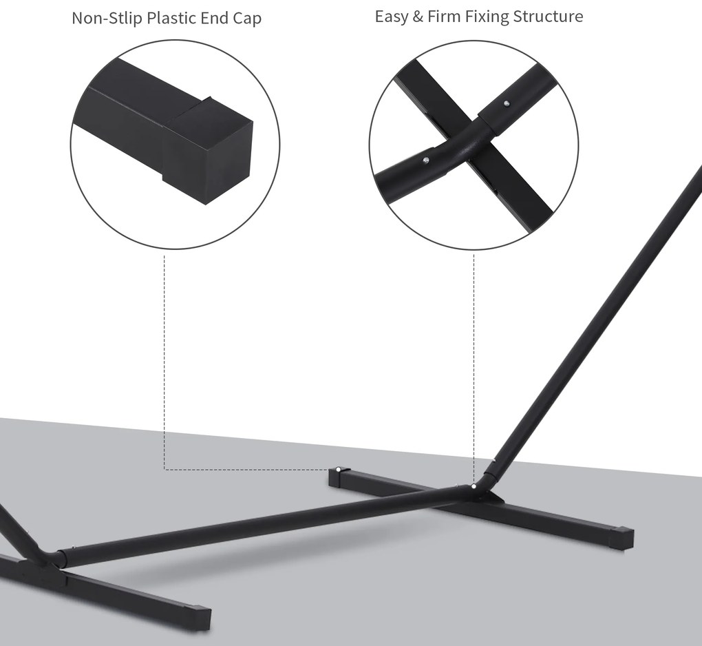 Outsunny Suport pentru Hamac, Capacitate Maximă 150Kg, Structură din Metal Rezistent, Negru, 360x92x115cm | Aosom Romania