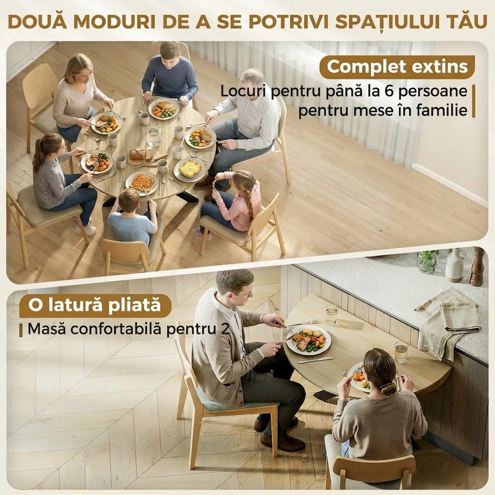 HOMCOM Masă Pliabilă pentru 2-6 Persoane, Cadru Dublu X din Oțel, Finisaj Natural | Aosom Romania
