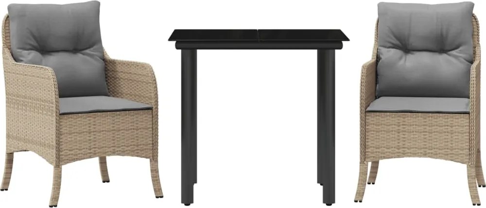 vidaXL Set mobilier de grădină cu perne, 3 piese, bej, poliratan