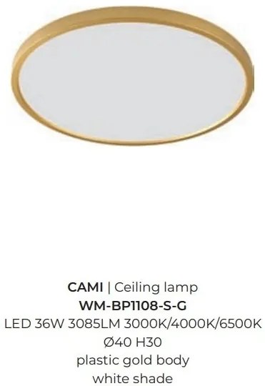 Plafoniera LED moderna design slim CAMI 40cm, auriu