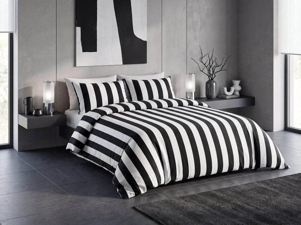 Lenjerie de pat din bumbac MONOLINE negru-alb Dimensiune lenjerie de pat: 70 x 80 cm | 140 x 200 cm