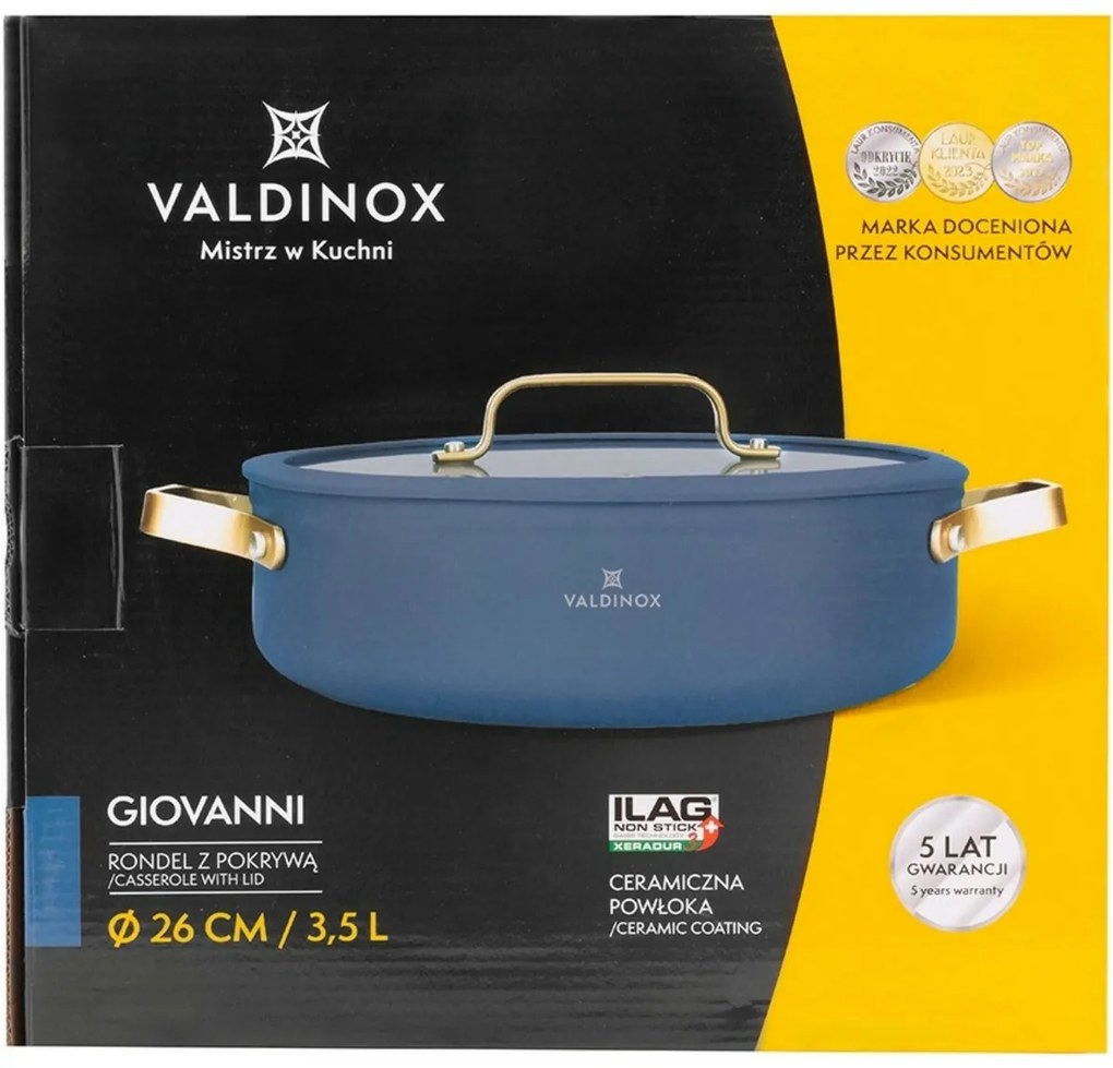Valdinox Caserolă largă cu capac Giovanni 26 cm,3,5 l