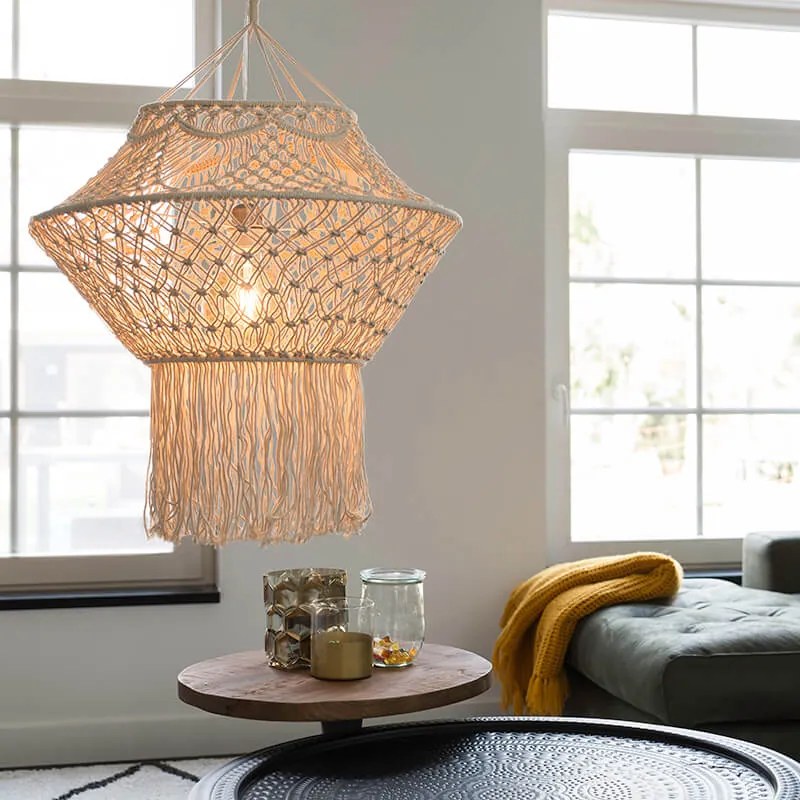 Lampă suspendată rustică Macramé 90 cm - String