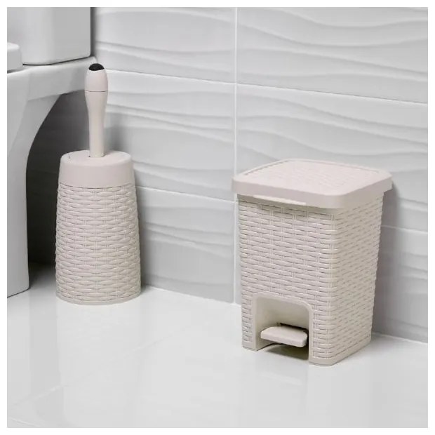 Coș cu pedale pentru baie Addis Rattan Pedal Bin Calico, 6 l, crem