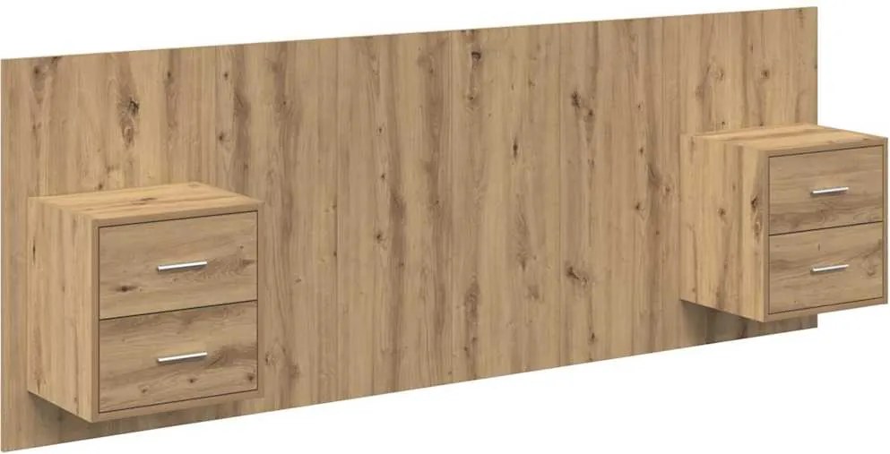 vidaXL Tăblie cu Noptieră 3 pcs Stejar Artizanal Lemn compozit