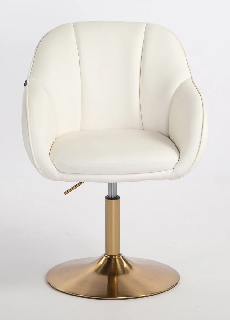 HR2055N Scaun Alb din Piele Ecologica cu Bază Aurie