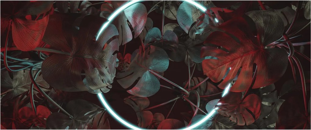 Tablou - Cerc de neon între palmieri (120x50 cm)
