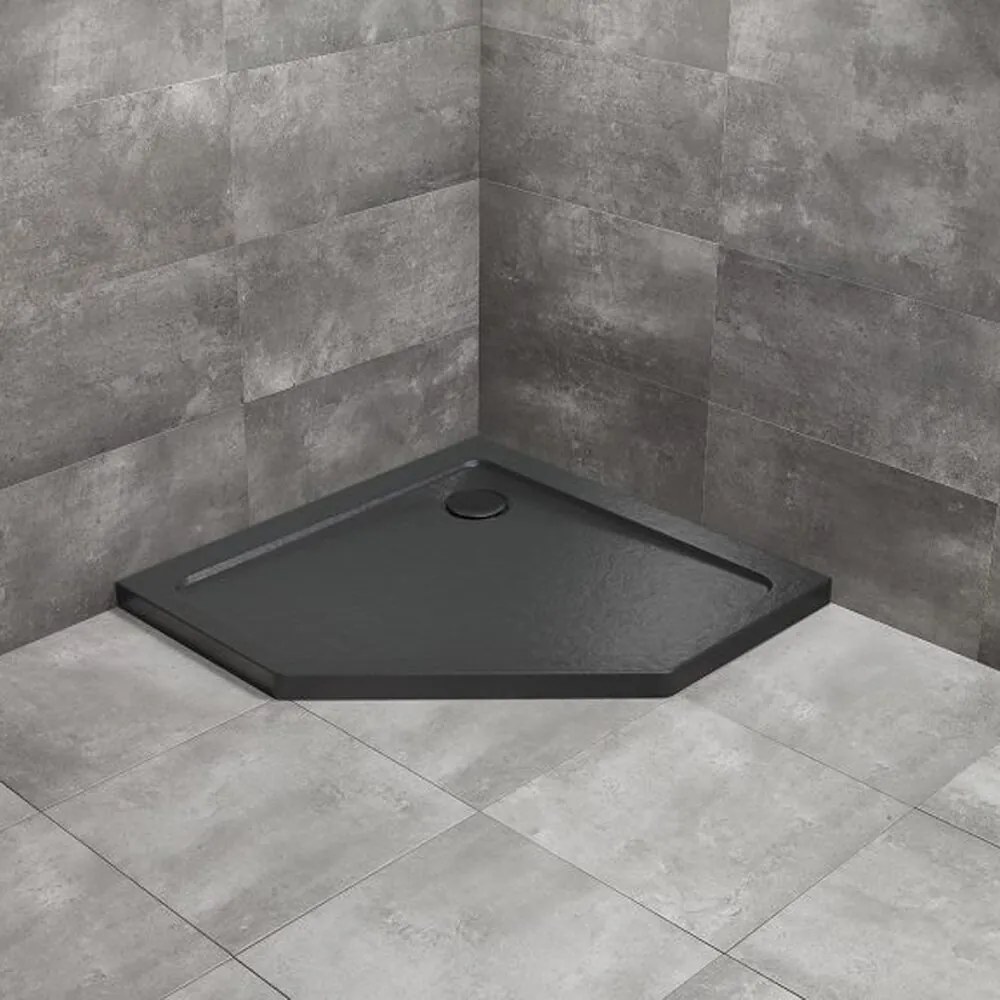 Cadita dus pentagonala Radaway Doros PT Stone 100x100 cm acril negru