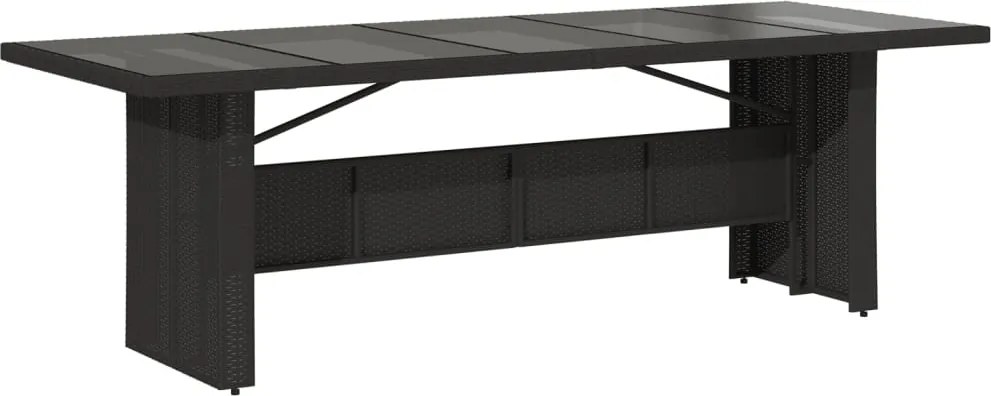 vidaXL Masă grădină cu blat din sticlă, negru, 240x90x75 cm, poliratan