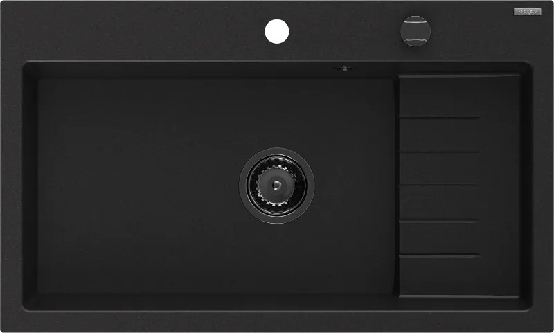 Mexen Omar chiuvetă de granit 1-cameră 800 x 480 mm, negru, sifon negru - 6520801005-77-B
