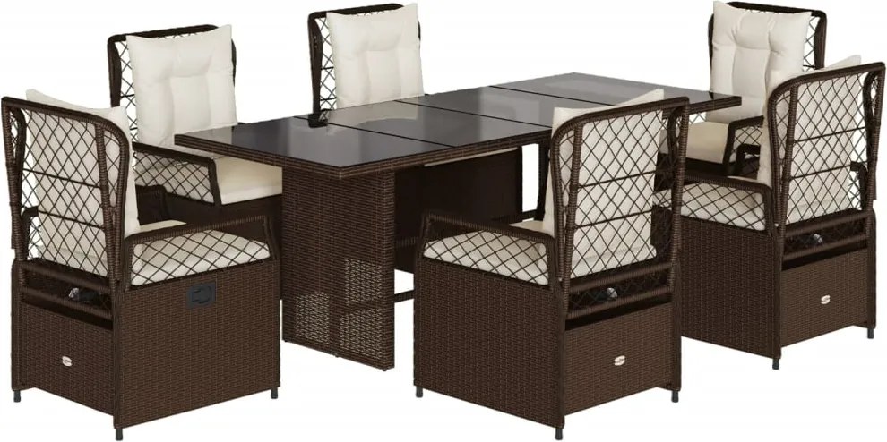 vidaXL Set mobilier de grădină cu perne, 7 piese, maro, poliratan