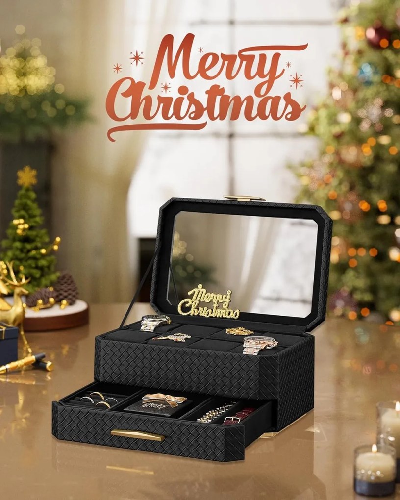 Cutie depozitare ceasuri Songmics Negru 27.3x20.4x14.5 cm