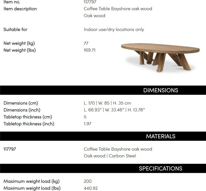 Masuta de cafea design LUX din lemn de stejar Bayshore