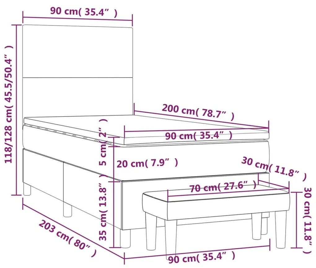 Pat box spring cu saltea, albastru, 90x200 cm, textil Albastru, 90 x 200 cm, Design simplu